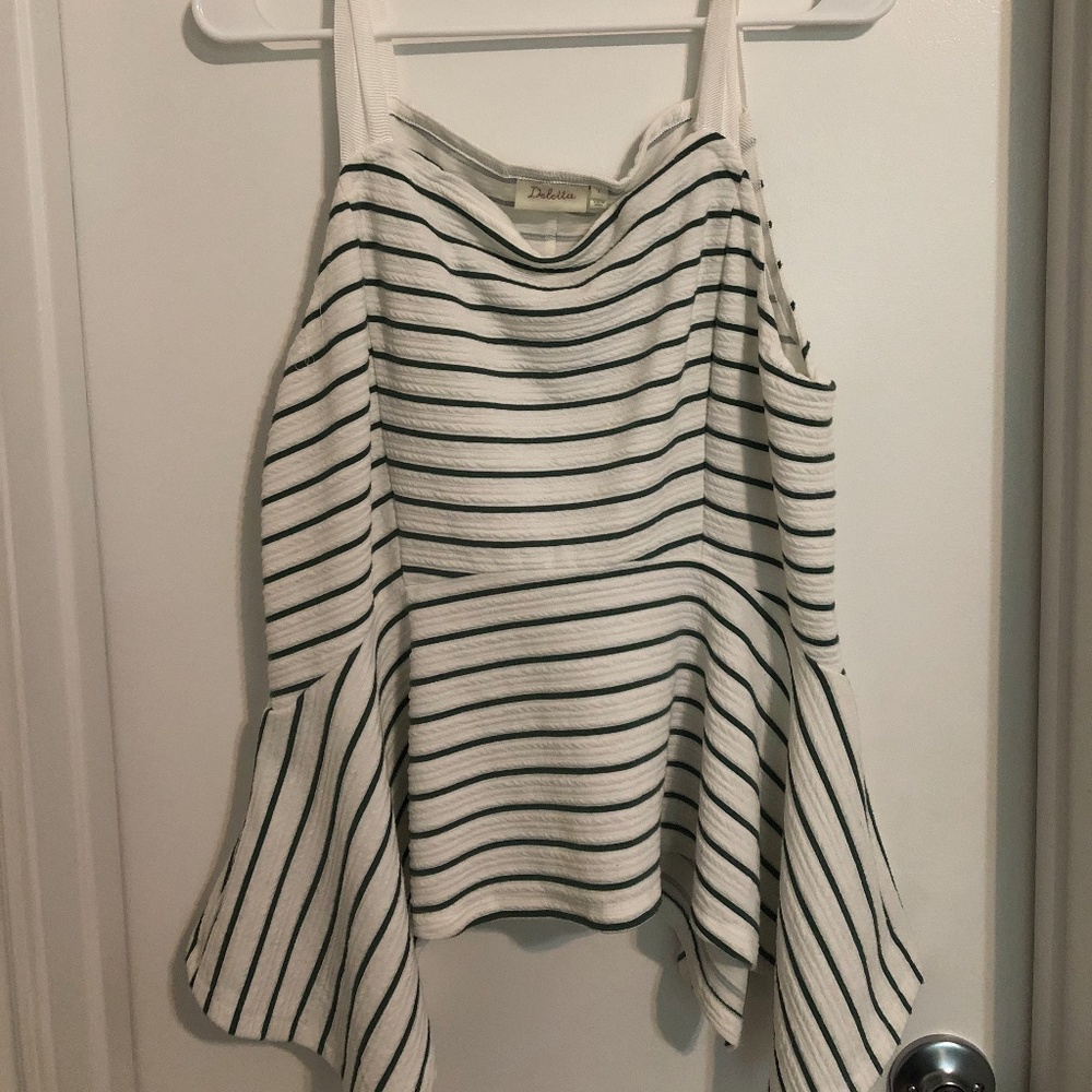Anthropologie Deletta Green White Striped Peplum